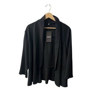 Fashion Women’s Black Open Front Blazer Jacket Plus Size 2XL Peplum 3/4 Sleeves